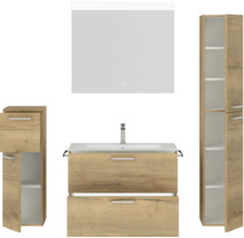 Komplettes Badezimmerset mit Waschtischunterschrank, Waschbecken, Spiegelschrank und Hochschrank