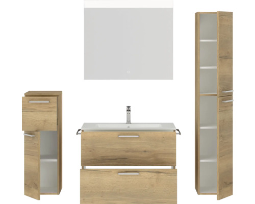 Komplettes Badezimmerset mit Waschtischunterschrank, Waschbecken, Spiegelschrank und Hochschrank