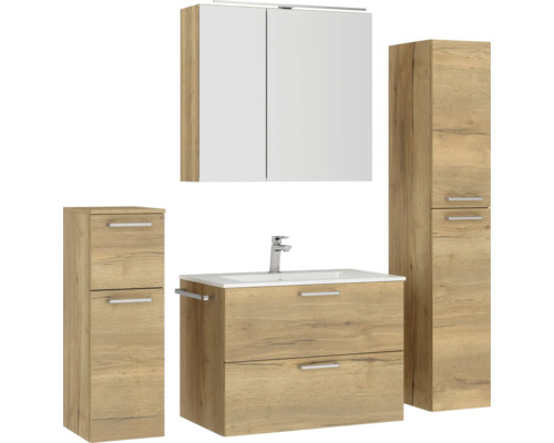 Badezimmermöbelset mit Waschtisch, Spiegelschrank und Hochschränken