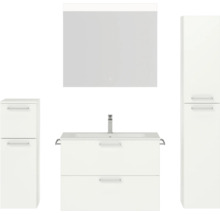 Weißes Badezimmer-Set mit Waschbeckenunterschrank, Spiegelschrank und zwei Hochschränken