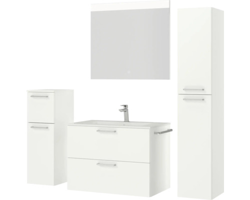 Badezimmermöbelset mit Waschtisch, Spiegelschrank und Hochschränken