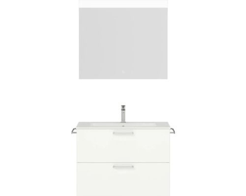 Badmöbel-Set NOBILIA Programm 2 BxHxT 81 x 169,1 x 48,7 cm Frontfarbe weiß matt mit Möbel-Waschtisch weiß und Spiegel mit LED-Beleuchtung Griff chrom matt 209