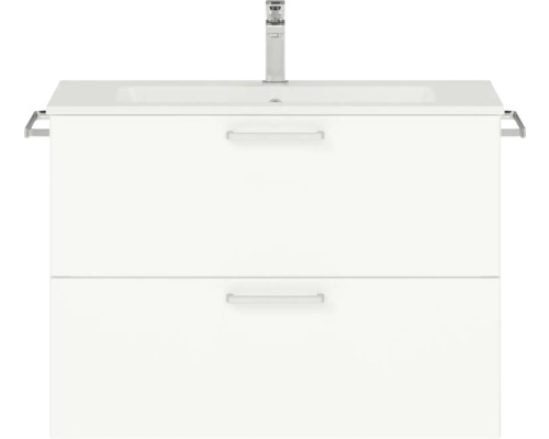 Badmöbel-Set NOBILIA Programm 2 BxHxT 81 x 59,1 x 48,7 cm Frontfarbe weiß matt mit Möbel-Waschtisch Griff chrom matt 201