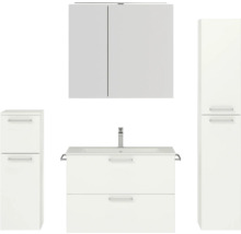 Badezimmer-Set mit Waschtisch, Waschbecken, Spiegelschrank und Hochschränken