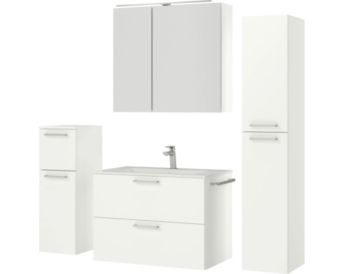 Badezimmer-Set mit Waschbeckenunterschrank, Spiegelschrank und Hochschränken