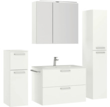 Badezimmer Set mit Waschtischunterschrank, Waschbecken, Spiegelschrank und Hochschränken