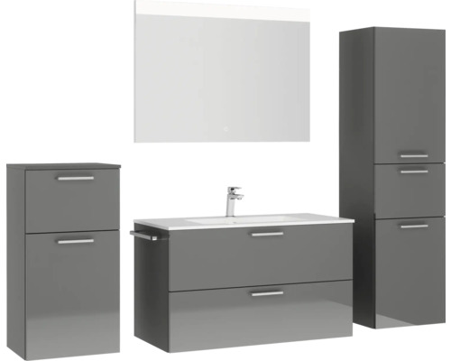 Badezimmer-Set mit Waschtisch, Spiegelschrank und zwei Hochschränken