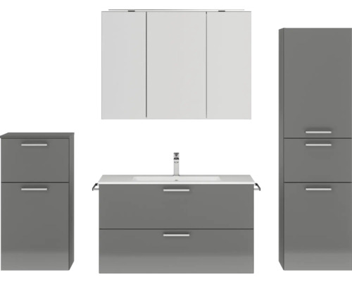 Badmöbel-Set NOBILIA Programm 2 BxHxT 210 x 169,1 x 48,7 cm Frontfarbe grau hochglanz mit Möbel-Waschtisch und Spiegelschrank 3-türig mit LED-Beleuchtung Unterschrank Midischrank Griff chrom matt 277 Badmöbel-Set NOBILIA Programm 2 BxHxT 210 x 169,1 x 48,7 cm Frontfarbe grau hochglanz mit Möbel-Waschtisch und Spiegelschrank 3-türig mit LED-Beleuchtung Unterschrank Midischrank Griff chrom matt 277