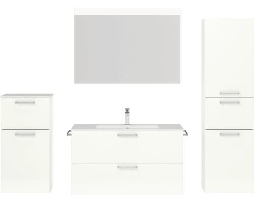 Badmöbel-Set NOBILIA Programm 2 BxHxT 210 x 169,1 x 48,7 cm Frontfarbe weiß hochglanz mit Möbel-Waschtisch weiß und Spiegel mit LED-Beleuchtung Midischrank Unterschrank Griff chrom matt 267 Badmöbel-Set NOBILIA Programm 2 BxHxT 210 x 169,1 x 48,7 cm Frontfarbe weiß hochglanz mit Möbel-Waschtisch weiß und Spiegel mit LED-Beleuchtung Midischrank Unterschrank Griff chrom matt 267