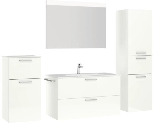 Badezimmer-Set mit Waschtisch, Spiegelschrank und Hochschränken