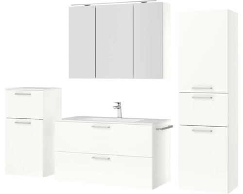 Badezimmermöbelset mit Waschbeckenunterschrank, Spiegelschrank und Hochschrank