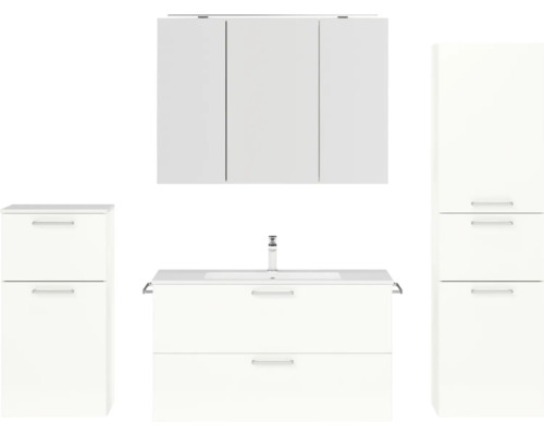 Badmöbel-Set NOBILIA Programm 2 BxHxT 210 x 169,1 x 48,7 cm Frontfarbe weiß hochglanz mit Möbel-Waschtisch und Spiegelschrank 3-türig mit LED-Beleuchtung Unterschrank Midischrank Griff chrom matt 275 Badmöbel-Set NOBILIA Programm 2 BxHxT 210 x 169,1 x 48,7 cm Frontfarbe weiß hochglanz mit Möbel-Waschtisch und Spiegelschrank 3-türig mit LED-Beleuchtung Unterschrank Midischrank Griff chrom matt 275