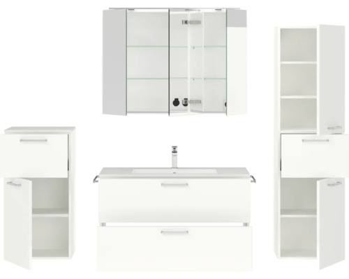Badezimmermöbelset mit Waschtisch, Spiegelschrank und Hochschränken
