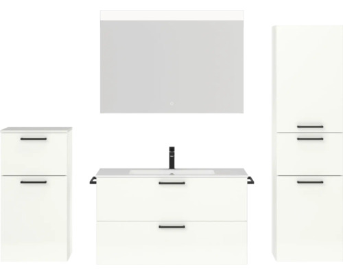Badmöbel-Set NOBILIA Programm 2 BxHxT 210 x 169,1 x 48,7 cm Frontfarbe weiß hochglanz mit Möbel-Waschtisch weiß und Spiegel mit LED-Beleuchtung Midischrank Unterschrank Griff schwarz 266 Badmöbel-Set NOBILIA Programm 2 BxHxT 210 x 169,1 x 48,7 cm Frontfarbe weiß hochglanz mit Möbel-Waschtisch weiß und Spiegel mit LED-Beleuchtung Midischrank Unterschrank Griff schwarz 266