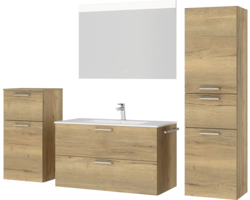 Badezimmerset mit Waschtisch, Spiegelschrank und Seitenschrank
