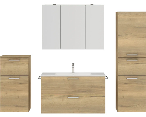 Badmöbel-Set NOBILIA Programm 2 BxHxT 210 x 169,1 x 48,7 cm Frontfarbe eiche natur mit Möbel-Waschtisch und Spiegelschrank 3-türig mit LED-Beleuchtung Unterschrank Midischrank Griff chrom matt 279 Badmöbel-Set NOBILIA Programm 2 BxHxT 210 x 169,1 x 48,7 cm Frontfarbe eiche natur mit Möbel-Waschtisch und Spiegelschrank 3-türig mit LED-Beleuchtung Unterschrank Midischrank Griff chrom matt 279