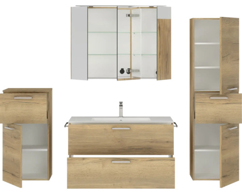 Badmöbelset mit Waschtisch, Spiegelschrank und Hochschränken
