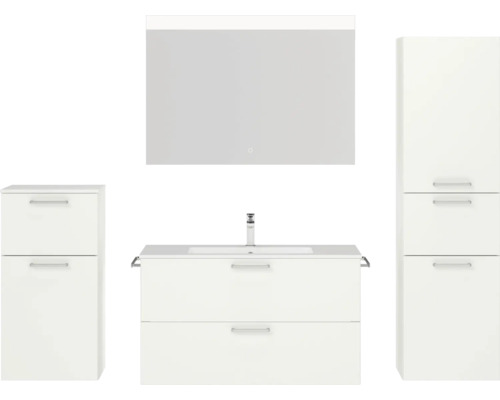 Badmöbel-Set NOBILIA Programm 2 BxHxT 210 x 169,1 x 48,7 cm Frontfarbe weiß matt mit Möbel-Waschtisch weiß und Spiegel mit LED-Beleuchtung Midischrank Unterschrank Griff chrom matt 265 Badmöbel-Set NOBILIA Programm 2 BxHxT 210 x 169,1 x 48,7 cm Frontfarbe weiß matt mit Möbel-Waschtisch weiß und Spiegel mit LED-Beleuchtung Midischrank Unterschrank Griff chrom matt 265