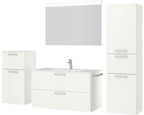 Badezimmer-Set mit Waschbeckenunterschrank, Spiegelschrank und Hochschrank