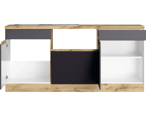 Küchenunterschrank mit offenen Fächern und Türen