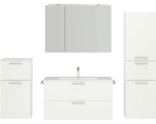 Badmöbel-Set NOBILIA Programm 2 BxHxT 210 x 169,1 x 48,7 cm Frontfarbe weiß matt mit Möbel-Waschtisch und Spiegelschrank 3-türig mit LED-Beleuchtung Unterschrank Midischrank Griff chrom matt 273 Badmöbel-Set NOBILIA Programm 2 BxHxT 210 x 169,1 x 48,7 cm Frontfarbe weiß matt mit Möbel-Waschtisch und Spiegelschrank 3-türig mit LED-Beleuchtung Unterschrank Midischrank Griff chrom matt 273