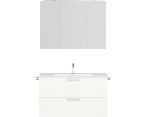 Badmöbel-Set NOBILIA Programm 2 BxHxT 101 x 169,1 x 48,7 cm Frontfarbe weiß matt mit Möbel-Waschtisch und Spiegelschrank 3-türig mit LED-Beleuchtung Griff chrom matt 257 Badmöbel-Set NOBILIA Programm 2 BxHxT 101 x 169,1 x 48,7 cm Frontfarbe weiß matt mit Möbel-Waschtisch und Spiegelschrank 3-türig mit LED-Beleuchtung Griff chrom matt 257