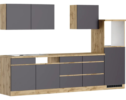 Held Möbel Küchenzeile PISA 300 cm Frontfarbe grau matt Korpusfarbe wildeiche zerlegt