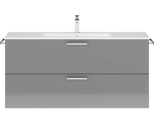 Badmöbel-Set NOBILIA Programm 2 BxHxT 121 x 59,1 x 48,7 cm Frontfarbe grau hochglanz mit Möbel-Waschtisch Griff chrom matt 285