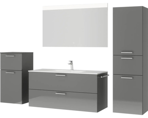 Badezimmerset mit Waschtisch, Spiegel, Hängeschrank und Unterschrank