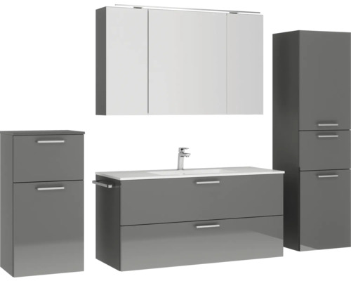 Badezimmer-Set mit Waschtisch, Spiegelschrank und Hochschränken