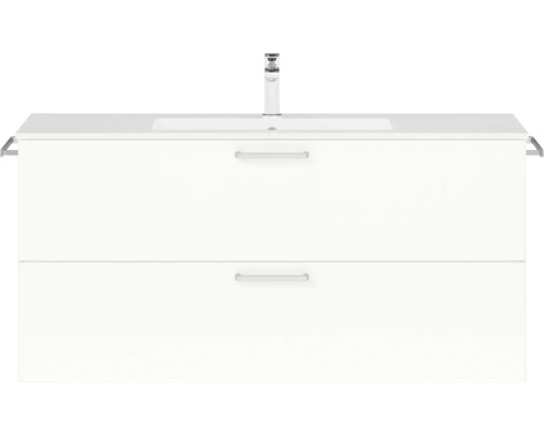 Badmöbel-Set NOBILIA Programm 2 BxHxT 121 x 59,1 x 48,7 cm Frontfarbe weiß hochglanz mit Möbel-Waschtisch Griff chrom matt 283