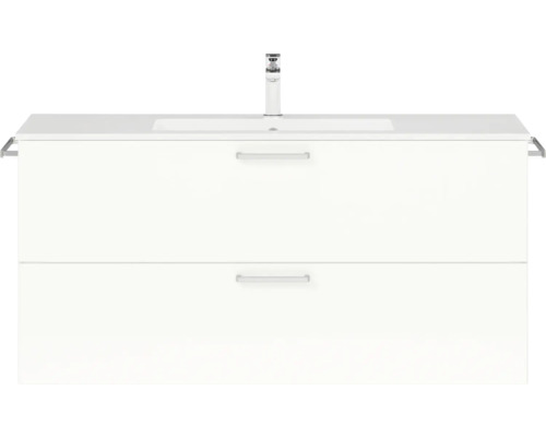 Badmöbel-Set NOBILIA Programm 2 BxHxT 121 x 59,1 x 48,7 cm Frontfarbe weiß hochglanz mit Möbel-Waschtisch Griff chrom matt 283 Waschtischunterschrank mit Waschbecken und zwei Schubladen