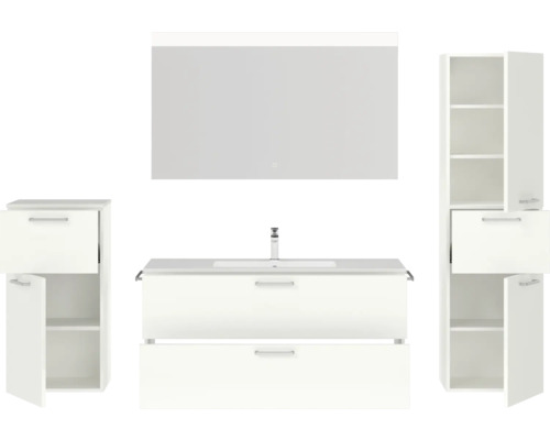 Badezimmer-Set mit Waschbeckenunterschrank, Spiegelschrank und Hochschrank
