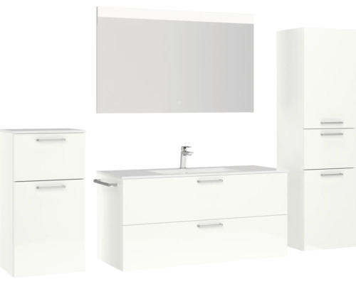 Badezimmer-Set mit Waschtisch, Spiegelschrank und Hochschränken
