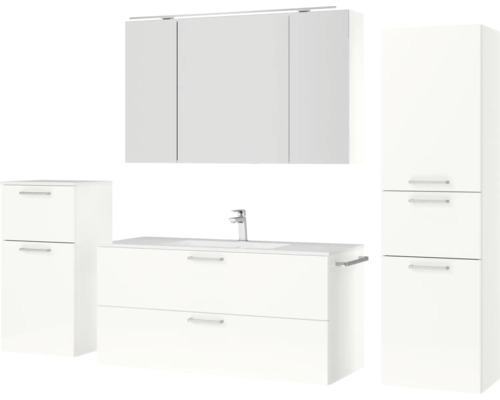 Badezimmermöbelset mit Waschtisch, Spiegelschrank und Hochschränken