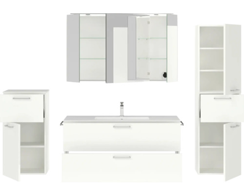 Badezimmermöbel-Set mit Waschtisch, Spiegelschrank und Hochschrank