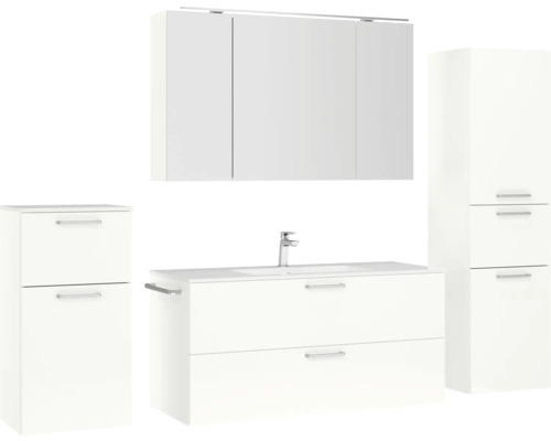 Badezimmer-Set mit Waschtisch, Waschbecken, Spiegelschrank und Hochschrank