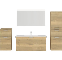 Komplettes Badezimmerset mit Waschtischunterschrank, Waschbecken, Spiegelschrank und Hochschränken