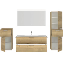 Badezimmermöbel Set mit Waschbecken, Unterschrank, Spiegelschrank und Hochschrank