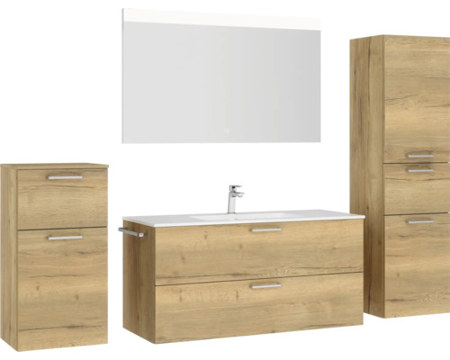 Badezimmermöbelset mit Waschtisch, Spiegelschrank und Hochschrank