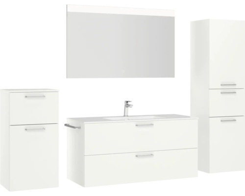 Badezimmerset mit Waschtisch, Spiegelschrank und Hochschränken