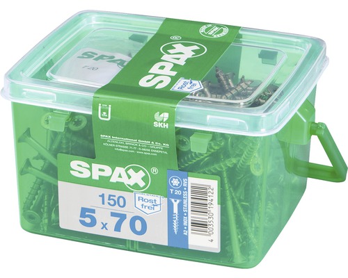 Spax Universalschraube T-STAR plus Senkkopf TX Teilgewinde 5x70 mm Edelstahl A2 150 Stück Spax Universalschrauben im transparenten Behälter, Größe 5x70 mm, 150 Stück