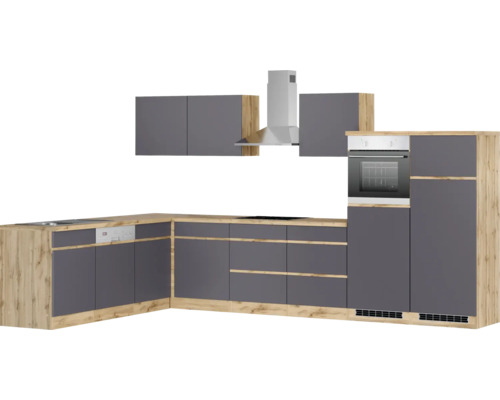 Moderne Winkelküche mit Dunstabzugshaube und Backofen