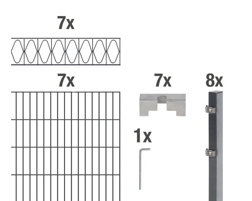 Doppelstabmatten-Set ALBERTS Eleganz 200 x 160 cm, 14 m anthrazit Einzelteile eines Zaunbausatzes mit Zaunelementen, Pfosten, Haltern und Werkzeug