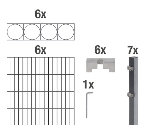 Doppelstabmatten-Set ALBERTS Oslo 200 x 160 cm, 12 m anthrazit Bestandteile eines Zaunbausatzes mit Zaunelementen, Pfosten und Befestigungsmaterialien