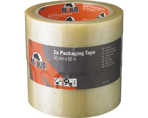 ROXOLID Packaging Tape Packband transparent 2x 50 mm x 66 m Zwei Rollen Verpackungsklebeband, 50 Millimeter mal 66 Meter