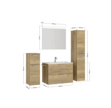 Badmöbel-Set NOBILIA Programm 2 BxHxT 160 x 169,1 x 48,7 cm Frontfarbe eiche natur mit Möbel-Waschtisch weiß und Spiegel mit LED-Beleuchtung Midischrank Unterschrank Griff schwarz 230