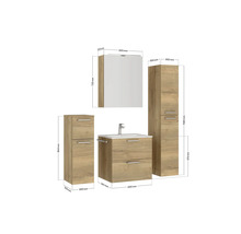 Badmöbel-Set NOBILIA Programm 2 BxHxT 140 x 169,1 x 48,7 cm Frontfarbe eiche natur mit Möbel-Waschtisch und Spiegelschrank 1-türig mit LED-Beleuchtung Unterschrank Midischrank Griff chrom matt 199