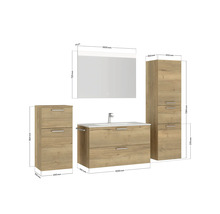 Badmöbel-Set NOBILIA Programm 2 BxHxT 210 x 169,1 x 48,7 cm Frontfarbe eiche natur mit Möbel-Waschtisch weiß und Spiegel mit LED-Beleuchtung Midischrank Unterschrank Griff schwarz 270