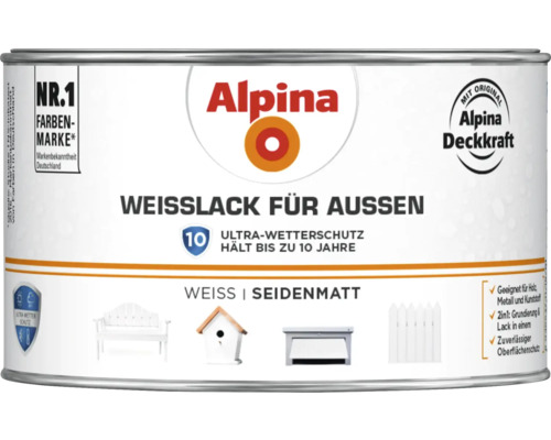 Alpina Weißlack für Aussen, geeignet für Holz, Metall und Kunststoff